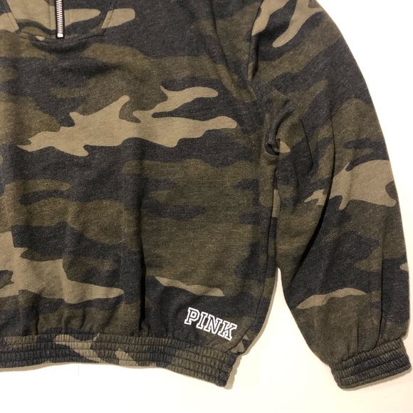 PINK by VS Camo Cropped Quarter Zip Sweatshirt Womens Size XS - Picture 5 of 12
